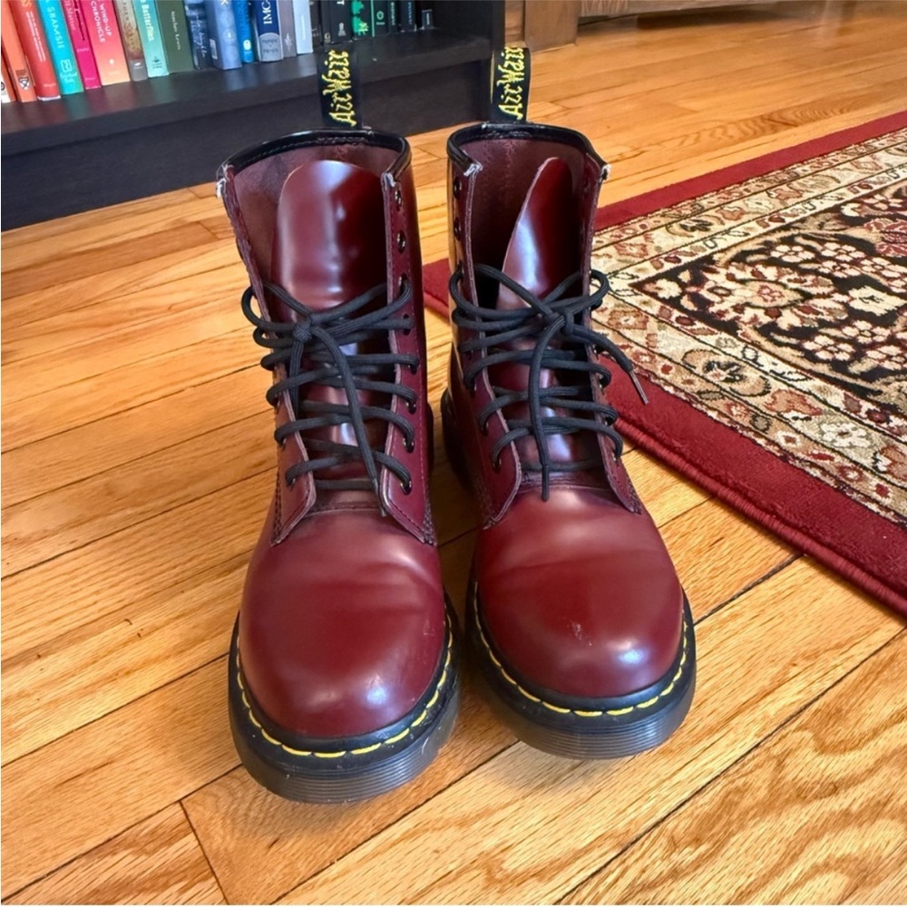 Dr. Martens Burgundy Leather 8-Eye Lace-Up Boots